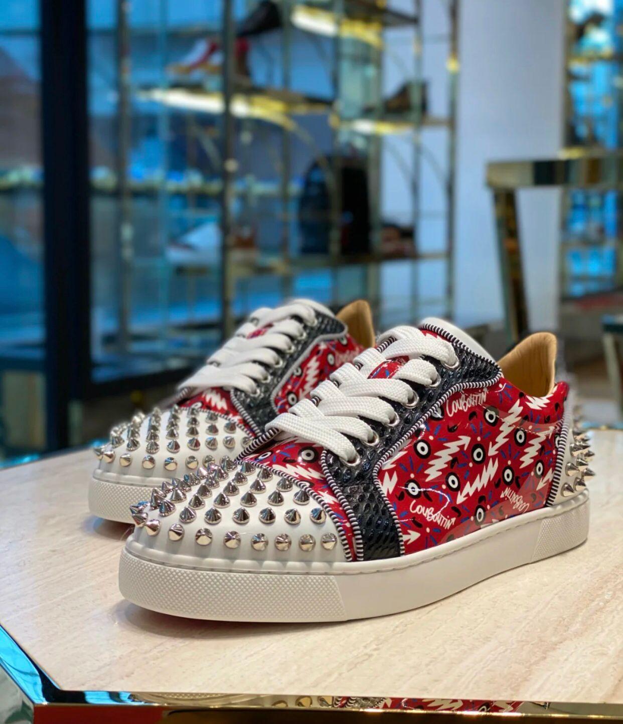 

Shoes Louboutin CL Christian Popular 2021S Vieira 2 Orlato Sneaker Shoes For Men,Women Low Top Spikes Red Bottom Casual HSI, Blue