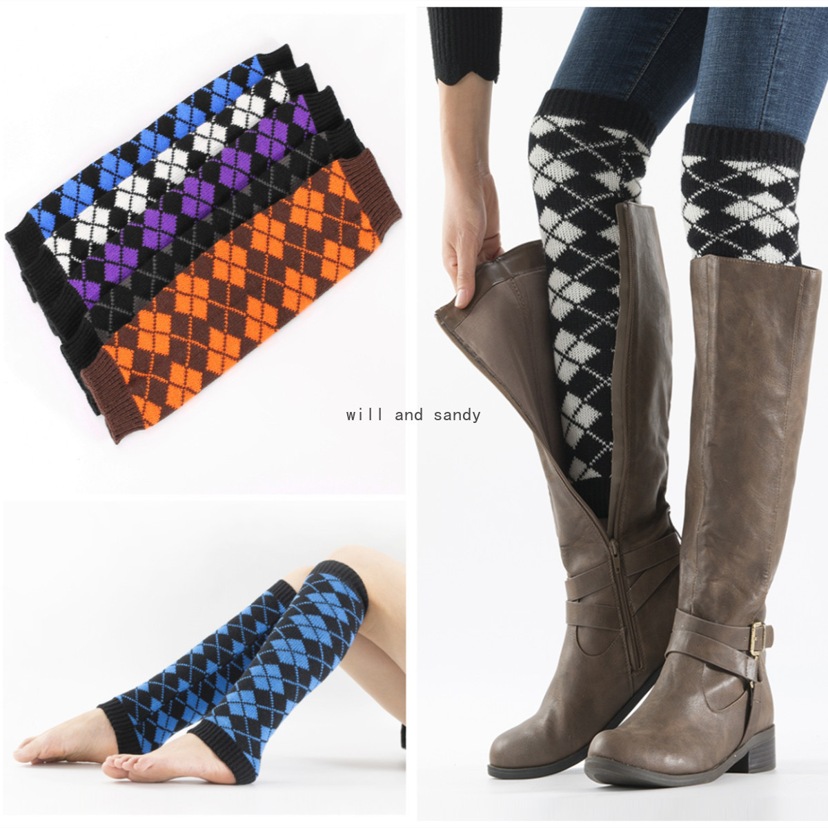 

Geometric Rhombus Anklet Leg Warmers Knee High Boot Cuffs Toppers Leggings Women Girls Autumn Winter Loose Stockings Socks Fashion Clothing, Black;white