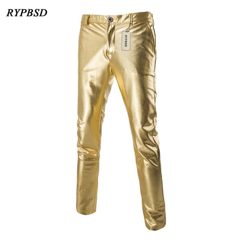 

Men's Pants Arrival Gold And Silver Black Shiny Gothic Rock PU Leather Men Zipper Stage Performance Singers Dance Trousers -2XL