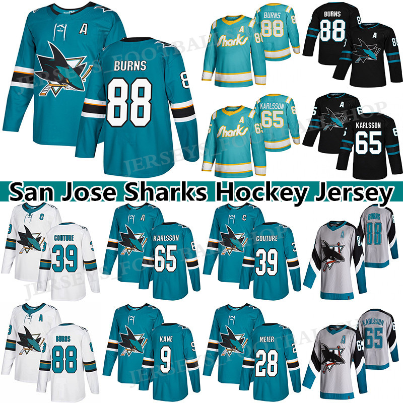 

San Jose Sharks Jersey 88 Brent Burns 65 Erik Karlsson 9 Evander Kane 39 Logan Couture 28 Timo Meier 48 Tomas Hertl hockey jerseys, White