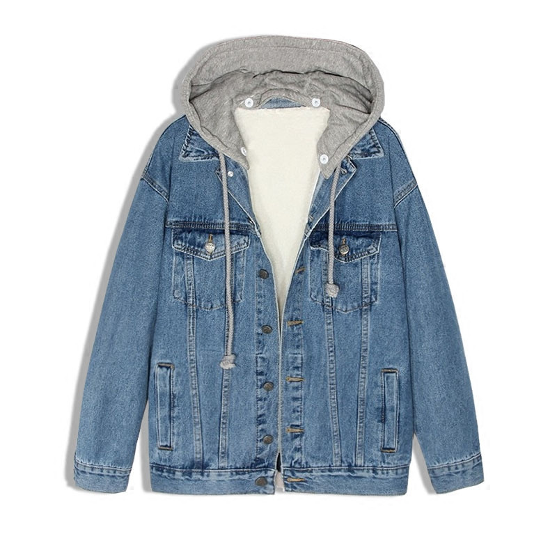 

Women's Jackets High Quality Hooded Denim Women Loose Long sleeve Black Jeans Outwear Spring Autumn Vintage Jean Coat Female ITBM