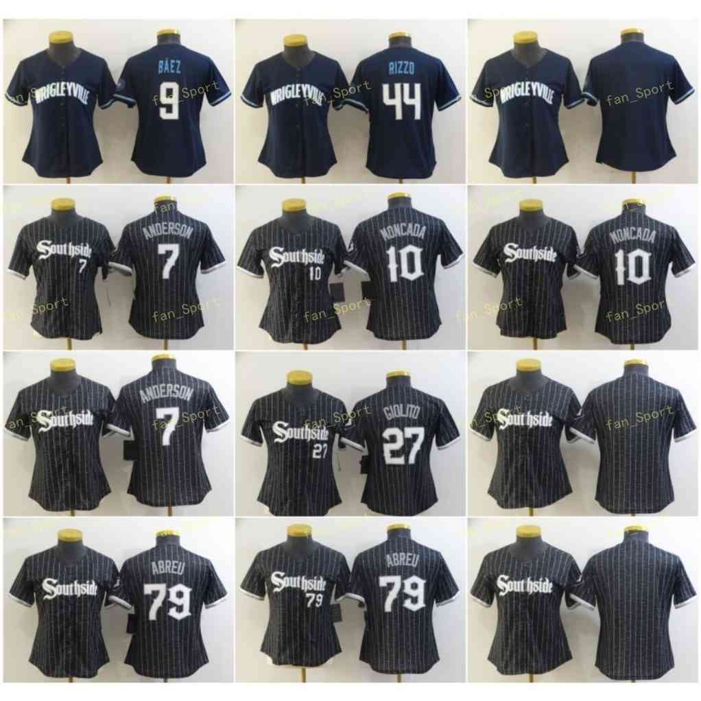 

Women City Connect 7 Tim Anderson 10 Yoan Moncada 27 Lucas Giolito 79 Jose Abreu Wrigleyville Baseball Jerseys 9 Baez 44 Rizzo Southside Stitched, Blue;black