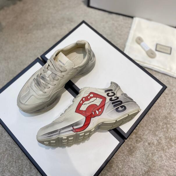 

2021 top Designers shoes Rhyton Sneakers Beige Men Trainers Vintage Luxury Chaussures Ladies Shoe Designer Sneaker with box, Color 15
