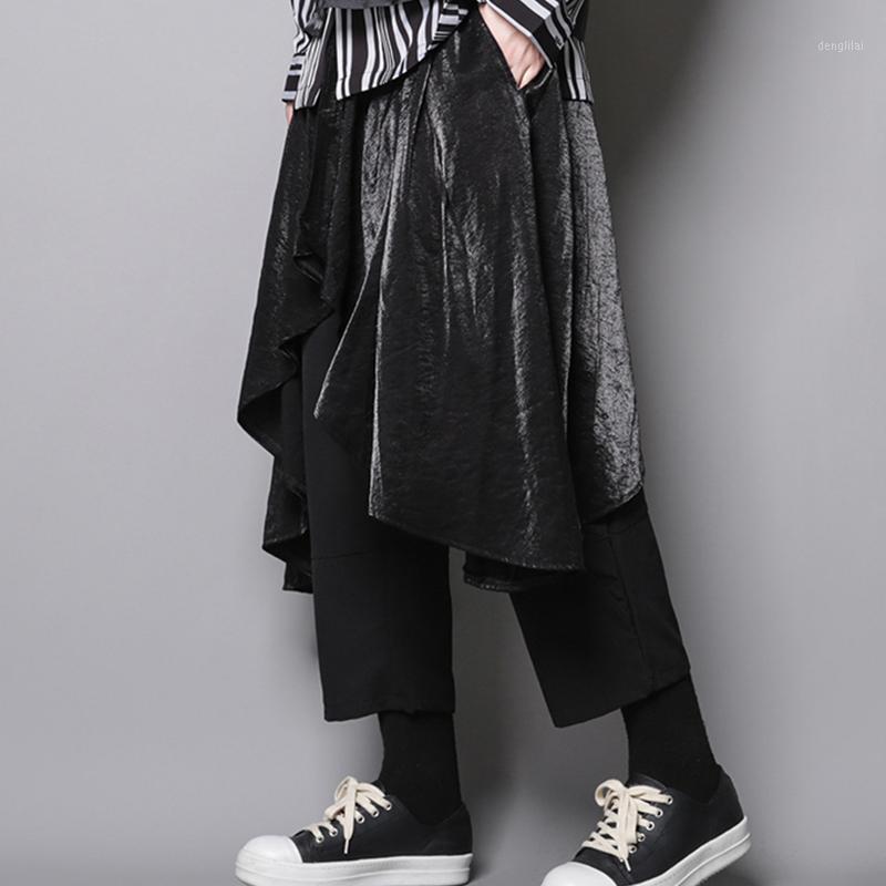 

Dark And Yamamoto-style Design Of Androgynous Matching Fake Two-piece Culottes Jeggings Hip Pants Men, Black