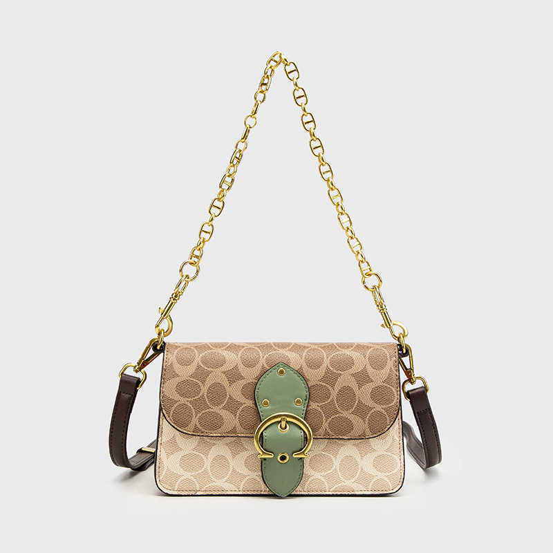 

Kou family 2021 new fashion female high sense old flower One Shoulder Messenger counter light luxury chain armpit bag, Brown