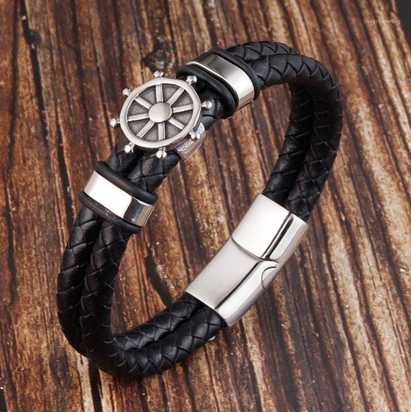 

Anchor Men's Leather Handmade Bracelet Fashion Alloy Braided Cord Bangle