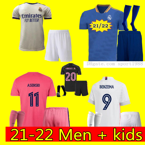 

MEN Kids Real Madrid 2020 2021 Soccer Jersey Fourth HAZARD ASENSIO SERGIO RAMOS 4th kits 20 21 VINI BENZEMA Football Shirts set uniforms, 15