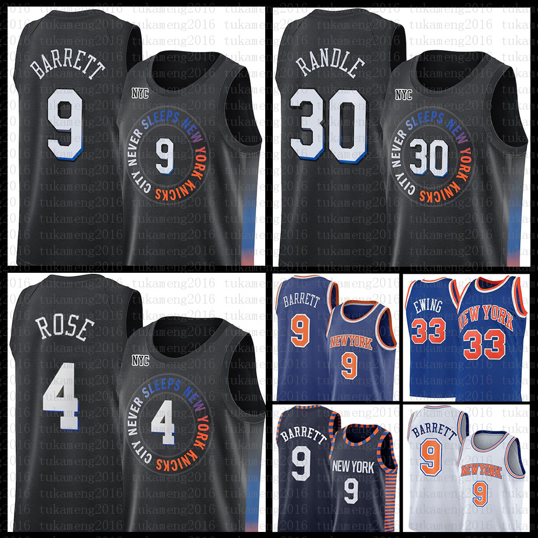 

New York Knicks 2021 New RJ 9 Barrett Basketball Jersey Patrick 33 Ewing Mesh Retro 30 Julius Randle Mens 4 Derrick Rose Cheap Pink, Black;red