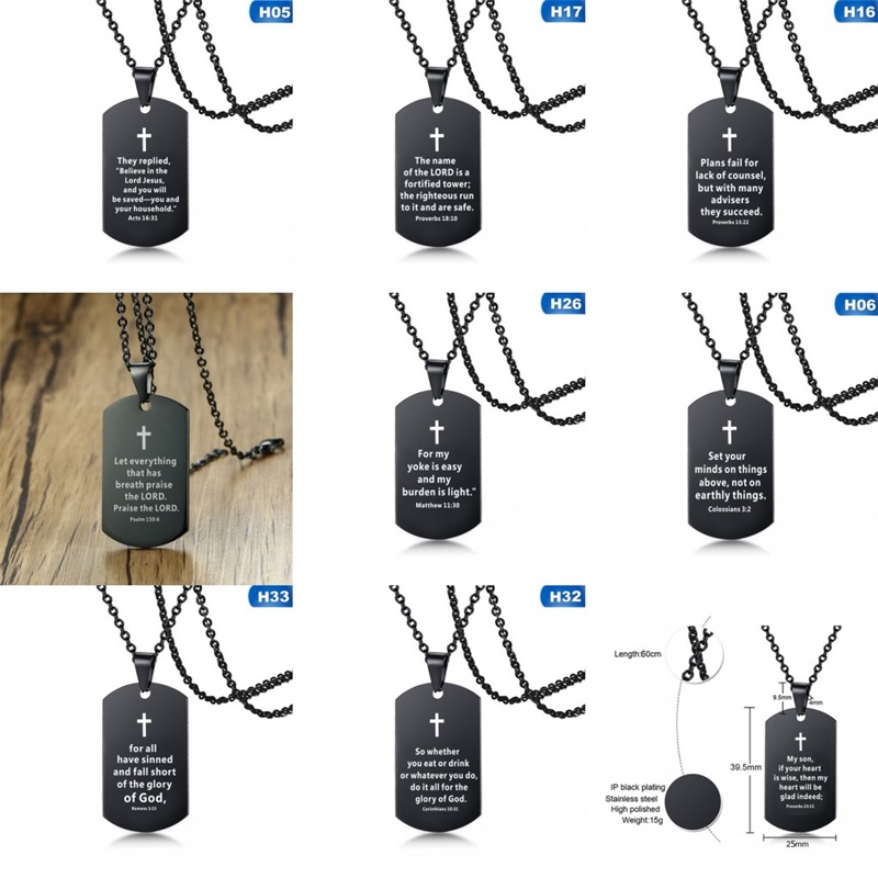 

Bible Verse Necklace Cross Stainless Steel Mens Necklace Dog Tag Pendant Religious Jewelry Black For Chris sqckWx queen66 2070 Q2