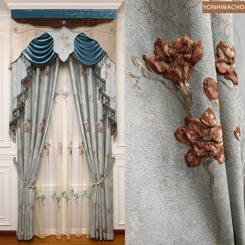 

Curtain & Drapes Custom European Villa Living Room High-precision Embossed Jacquard Cloth Blackout Valance Tulle Panel C289