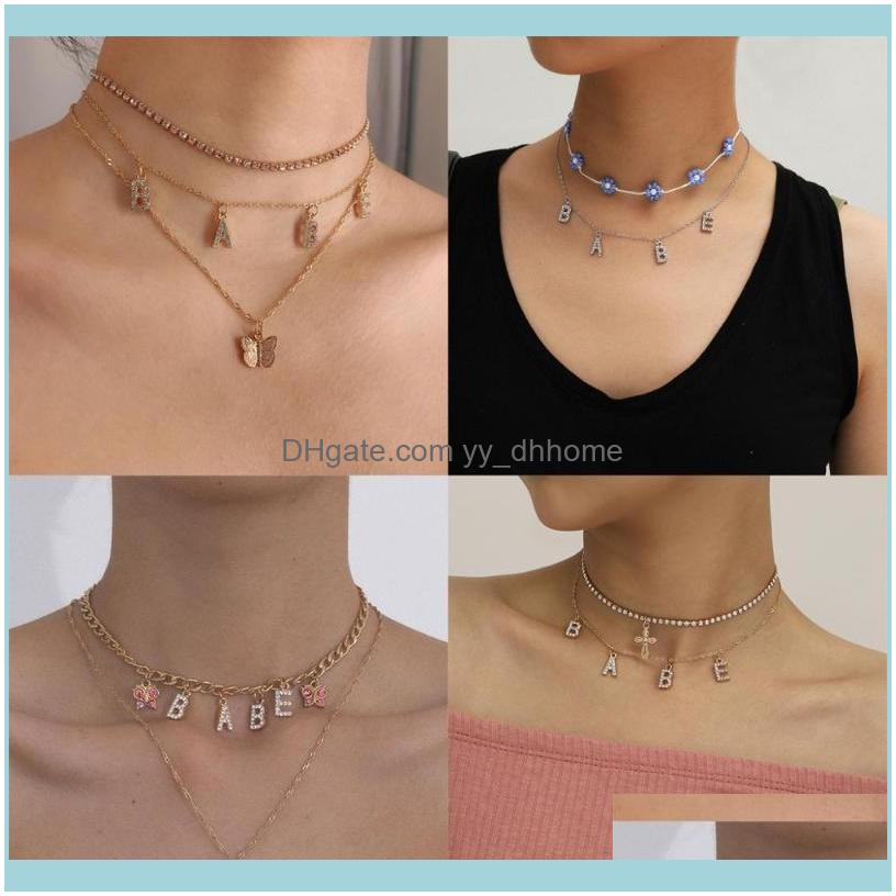 

Pendant & Pendants Jewelrypendant Necklaces Fashion Sexy Crystal Babe Letter Choker Necklace Collares Multi Layer Cross Butterfly Chain Wome