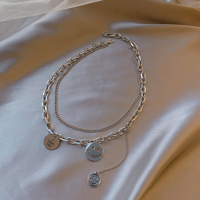 Xianlan236 Smiling Face Necklace Female 2021 New Tide Ins Hip-Hop Small Design Feeling Titanium Steel Do Not Fade Contracted Colla-image-706265611