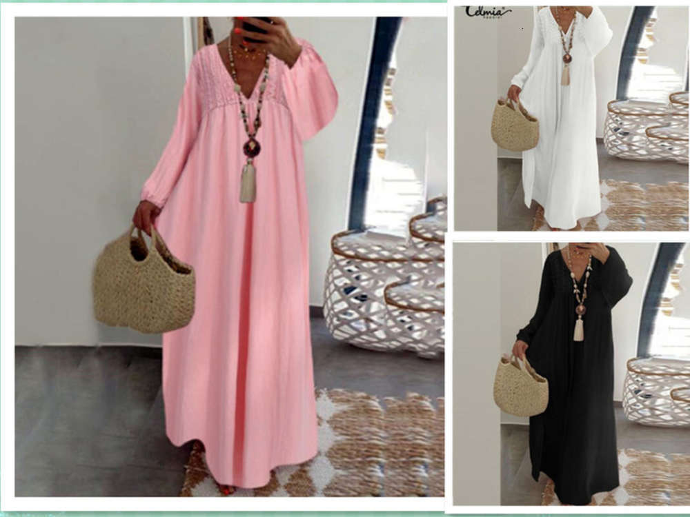 

Casual Dresses lace stitching sleeve loose long mopping drs, White