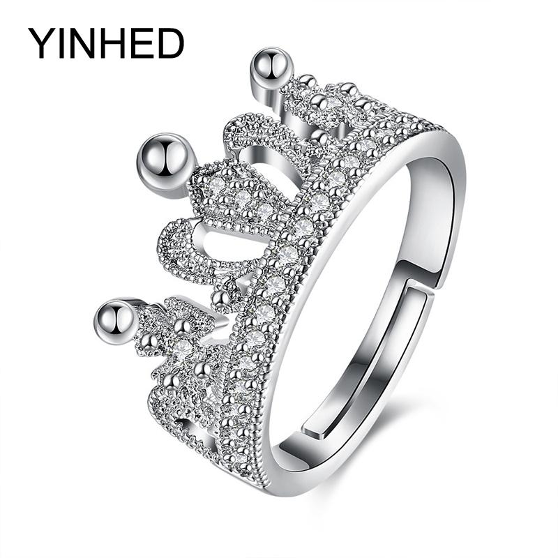 

Wedding Rings YINHED Luxury For Women Vintage Crown Ring White Gold Color Fashion Jewelry Cubic Zircon CZ Engagement ZR241