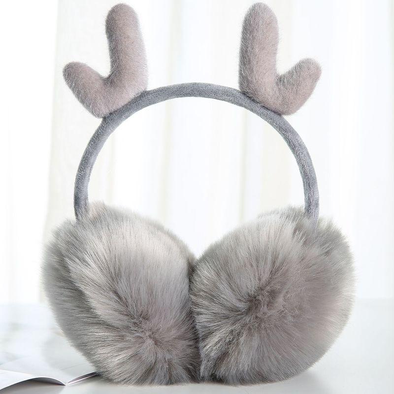 

Berets Christmas Antler-shaped Warm Winter Outdoor Female Earmuffs Cute Autumn Riding, Khaki