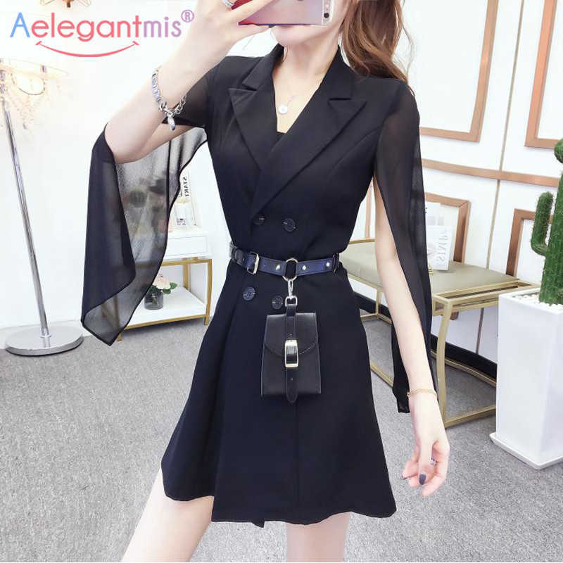 

Aelegantmis Double Breasted Stylish Blazer Dress Women Black High Waist Slim Chiffon Sleeve Mini Short Dresses Ladies Vestidos 210607, White