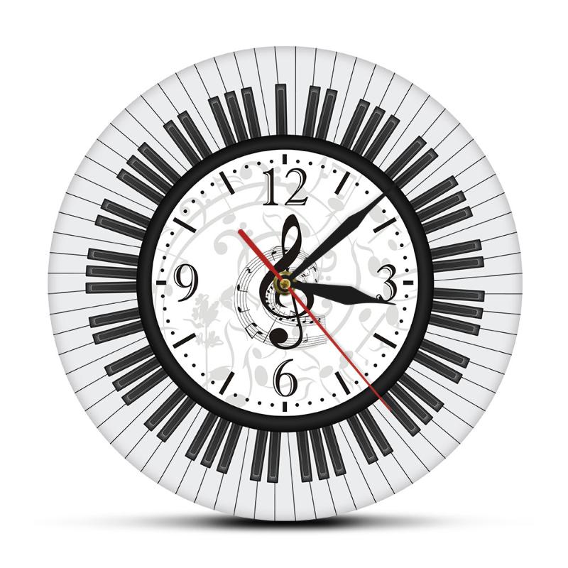 

Musical Notes Black And White Wall Watch Music Studio Decor Pianist Gift Piano Keyboard Treble Clef Art Modern Clock Clocks