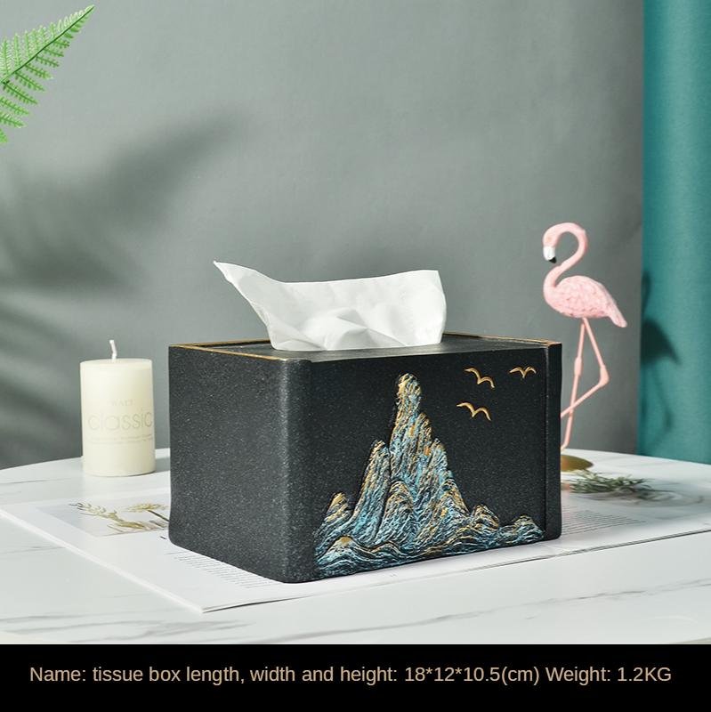 

Chinese Style Retro Resin Tissue Box Living Room Home Napkin Paper Zen El Tea Office Case Boxes & Napkins