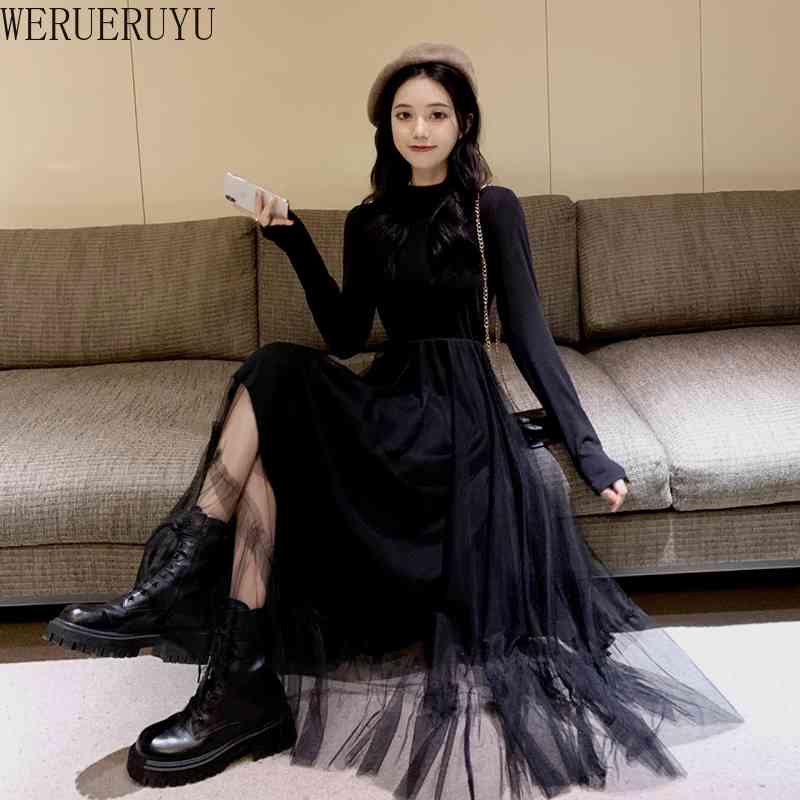 

WERUERUYU Party Dress Women Lace Mesh Dress Boho Sweet Long Dress Retro Spring 210608, Photo color