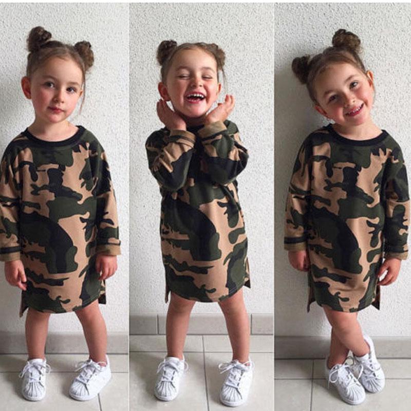 

Girl's Dresses Pudcoco Dress 1-6 Years Kids Baby Girls Long Sleeve Autumn Winter Camouflage Print Clothes Costume Casual Outfits