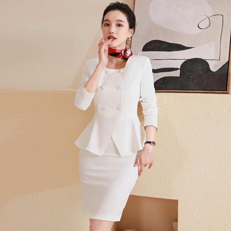 

Two Piece Dress Fashion White Blazer Women Business Suits Ladies Skirt And Jacket Sets Work Wear Office Uniform Styles, Clear