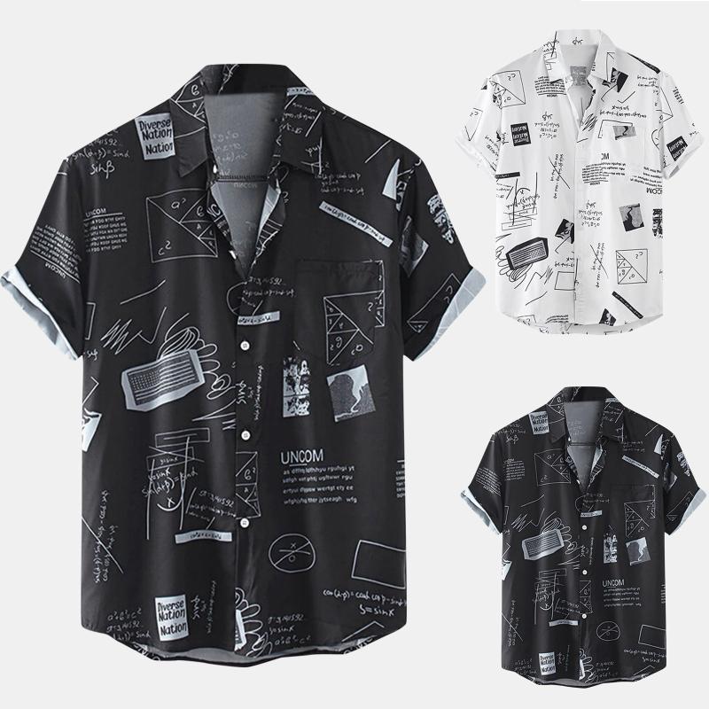 

Men's Casual Shirts Shirt Fashion Printed Short Sleeve Button Turn-down Collar Men Clothing Anime Male Camisa Masculina, Black