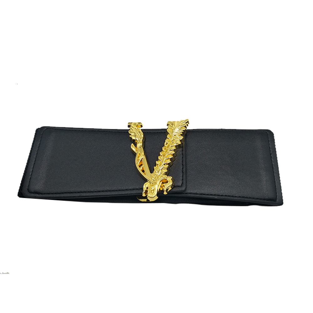 

2021 New Luxury Design Casual Women Letters Belts Bees and Gold Buckle Oversize Stretch Elastic PU 7cm Wide Corset Belt, Black