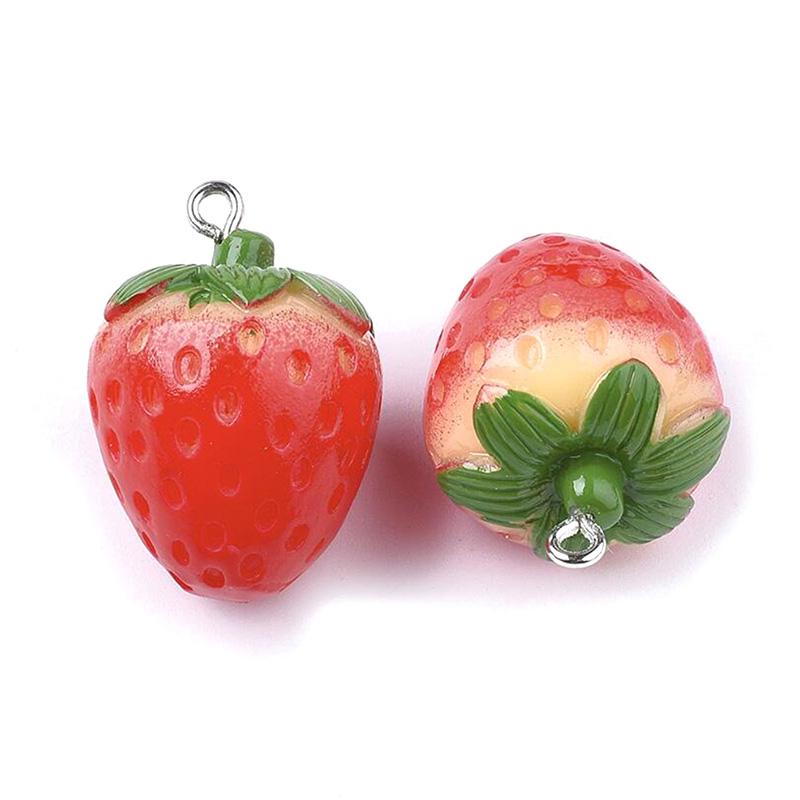 

Charms 10pcs/pack Big And Small 3D Strawberry Fruit Resin Pendant Earring DIY Fashion Jewelry Accessories, Bronze;silver