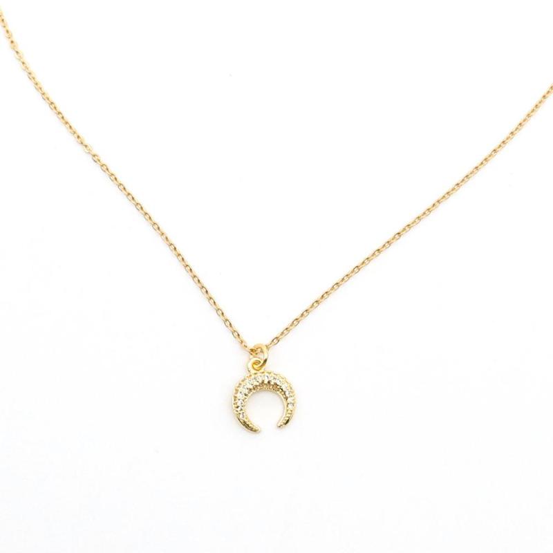 

Pendant Necklaces 1 PC Stainless Steel & Copper Micro Paved Necklace Silver Color Half Moon Clear Cubic Zirconia Wedding Jewelry 45cm Lo