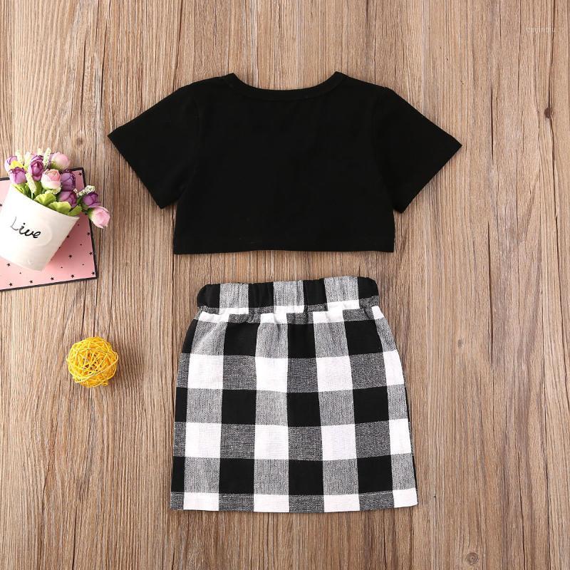 

Baby & Children's 1-4Years Kid Girl Plaid Outfits Clothes Infant Kids Short Sleeve T-shirt Top+Skirts Set Clothing Sets, White