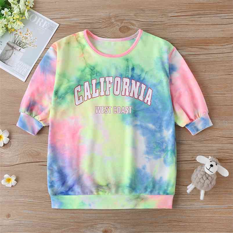 

Winter Children Casual Cotton Long Sleeve Letter Tie-dye Muti Baby Girls T-shirt 2-6T 210629, Multi