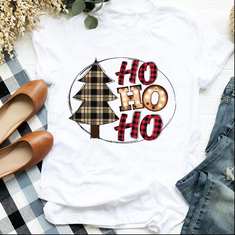 

plaid tree 90s style womens short sleeve christmas print clothes tee for female graphic, White