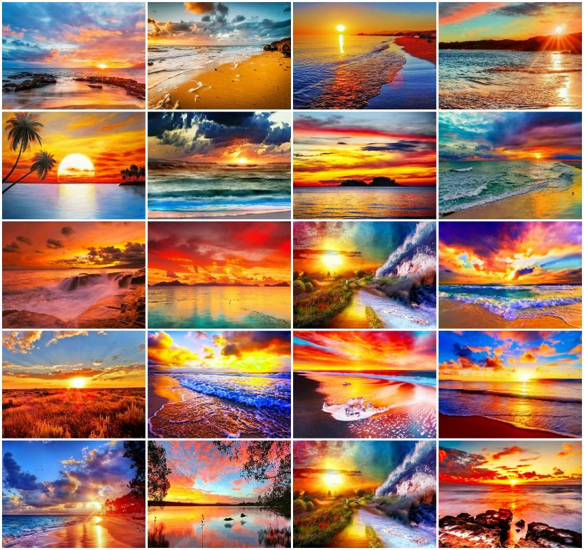 

Paintings AZQSD DIY Coloring By Numbers Sunset Seaside HandPainted On Canvas Painting Landscape Wall Decoration