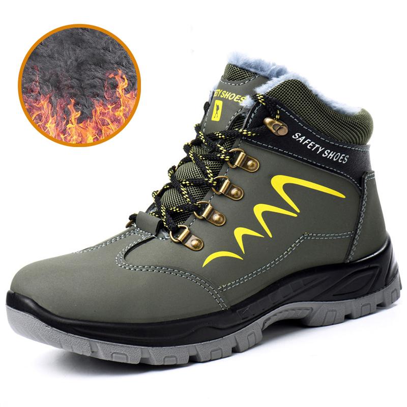 

Boots Male Safety Shoes Winter Snow Water Proof Men Steel Toe Work Anti-puncture Outdoor Sneakers, Lb678 army green