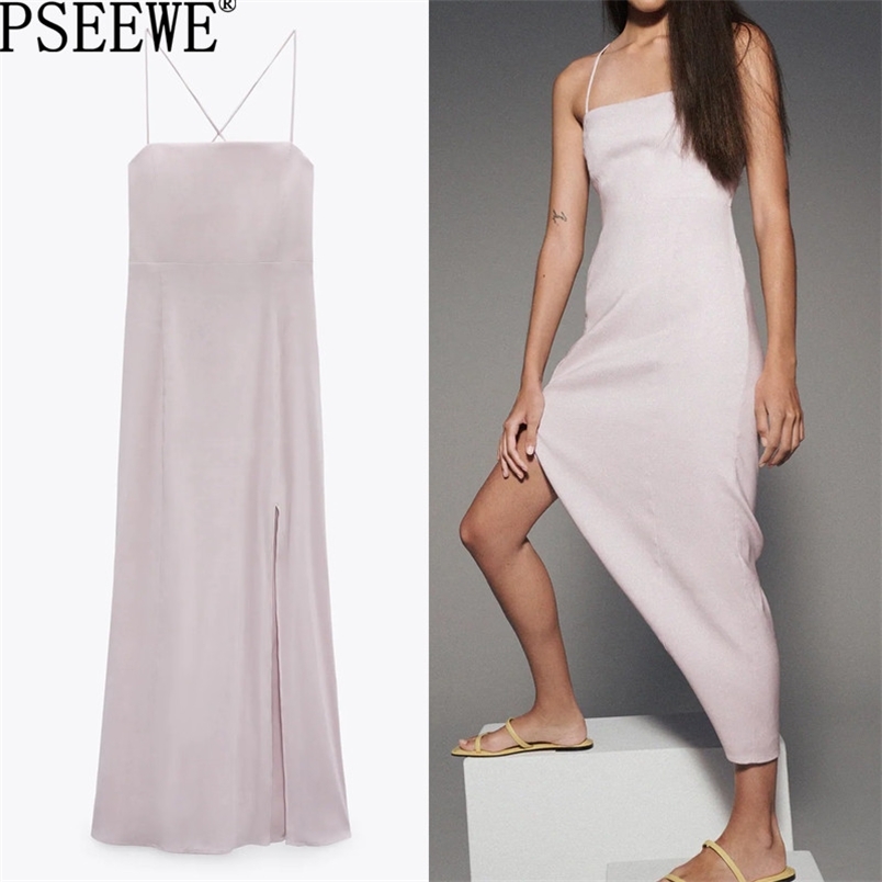 

Summer Dress Woman Purple Strappy Long Women Slip Midi Backless Sexy es Ladies Slit Party es 210519, Light purple