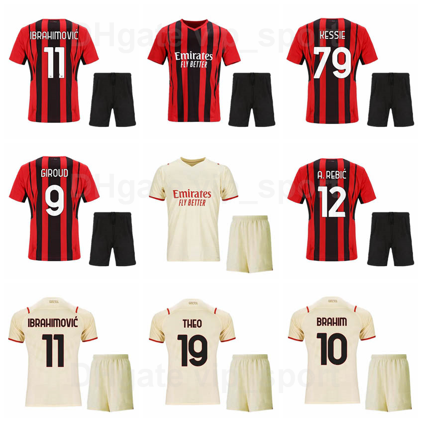 

21-22 Milan 11 Zlatan Ibrahimovic Jersey Set 79 Franck Kessie 12 Ante Rebic 17 Rafael Leao 8 Sandro Tonali 56 Saelemaekers 9 Olivier Giroud Football Shirt Kits ACMiLan, With patch