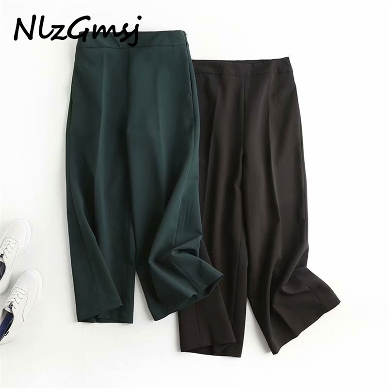 

Nlzgmsj England Style Fashion Simple Solid HIgh Waist Loose Wide Leg Pant Pantalones Mujer Pantalon Femme Trousers 210628, As picture