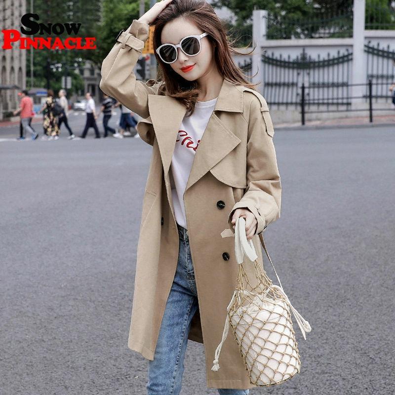 

Women Trench Casual Autumn Coat with sashes oversize double breasted Vintage Cloak Overcoats Windbreaker 210524, Beige