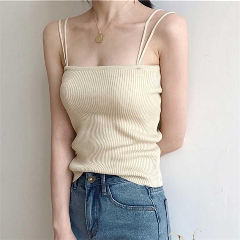 

Korean Vintage Camis Basic Solid Chic Sexy Knite Casual Female Sleeveless Women All Match Tank Tops 210525, Khaki