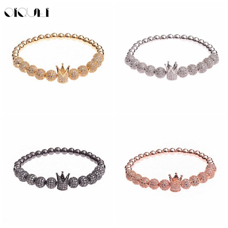 

Beaded, Strands OIQUEI Micro Pave CZ Brow&Disco Balls Beaded Bracelet Men 6mm Metal Copper Beads Charm For Women Jewelry Adjustable, Black
