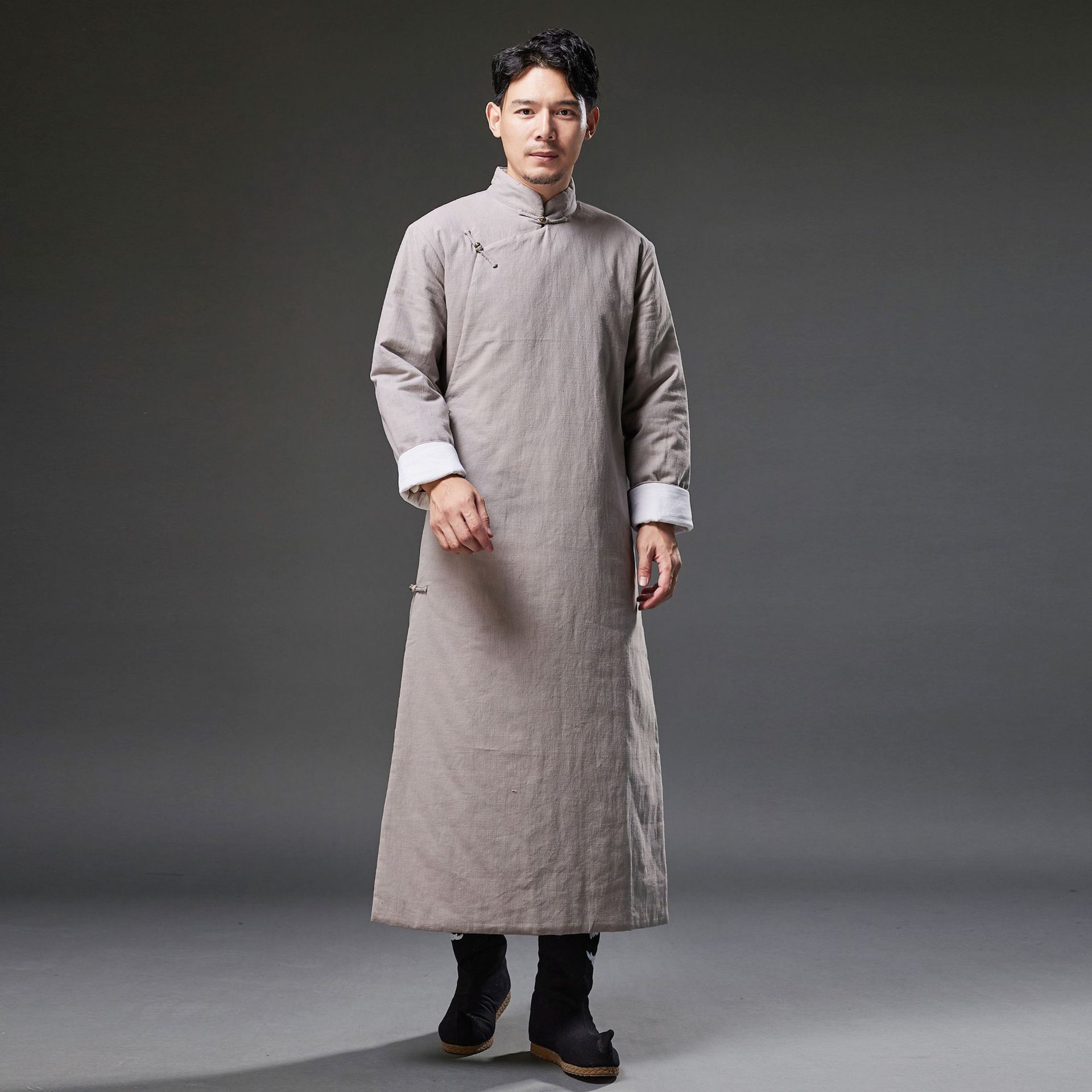 

Traditional Tang Suit ethnic Clothing Chinese Costumes for Men cotton linen male Cheongsam Dress winter Robe Hanfu Asian apparel