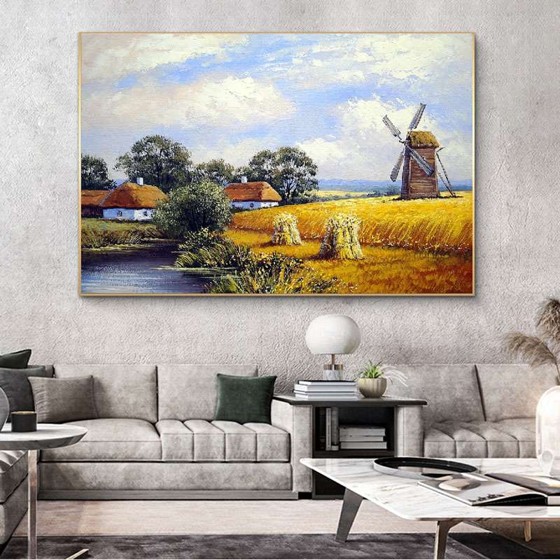 

Vintage Oil Painting Print Landscape Poster Wall Art Canvas Picture Country Style For Home Living Room Decoration