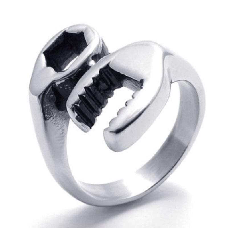 

Cluster Rings Silver Color Men's 316L Stainless Steel Wrench Spanner Biker Ring Jewelry US Size 7-15