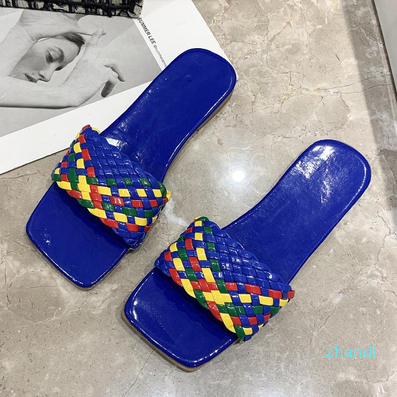 

Slippers Women's Flip Flops 2021 Fashion Sexy All-match Comfortable Flat Casual Shoes Braided Square Head Large Size Shoe For Women, Black