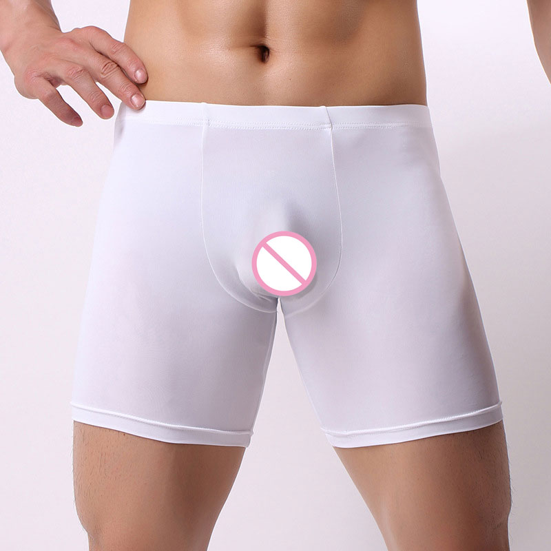 

Sexy Men Plus Size Solid Big U Convex Pouch Half-length Long Boxers e Ice Silk Smooth Sexy Boxer 3D Boxer Jocks Gay Wear F14, Black;white