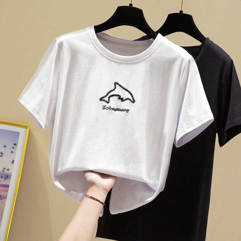 

Cotton Tshirts Woman Summer Tops Animal White T Shirt Women Mujer Camisetas Tee Shirt Femme T-shirt Damskie Y2K Black 210604