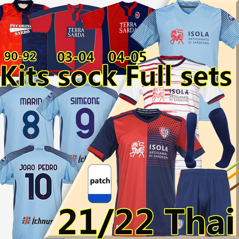 

21/22 Cagliari Calcio Soccer Jerseys Retro 2003 04 05 Zola #10 Gobbi 90 91 92 Nainggolan Joao Pedro Simeone Godin Pellegrini 2021 2022 Kits sock Full sets football jersey, 21-22 away