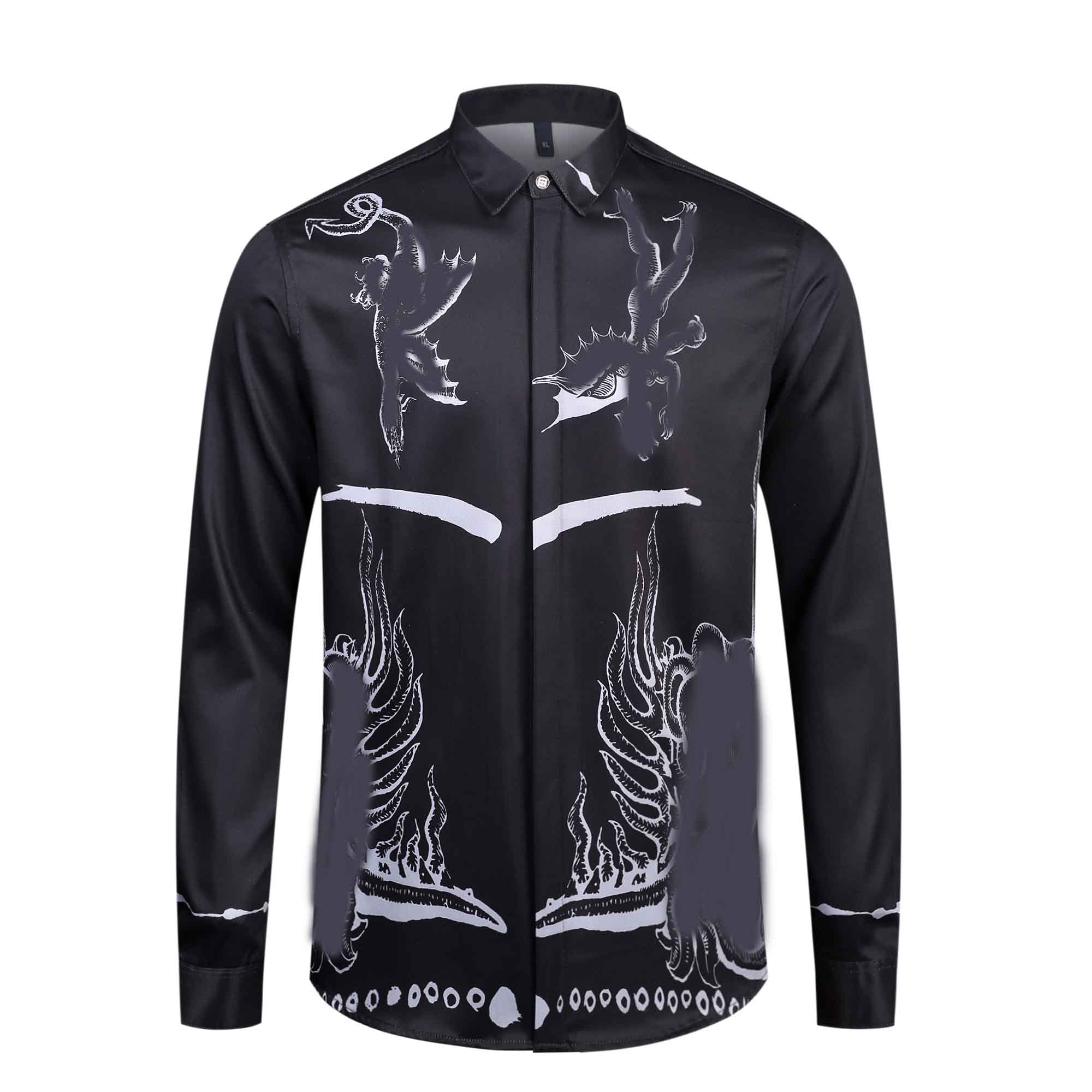 

Fashion designer slim shirt for men 3D MedusaS black gold floral print men's dress long sleeve business casual DMJY