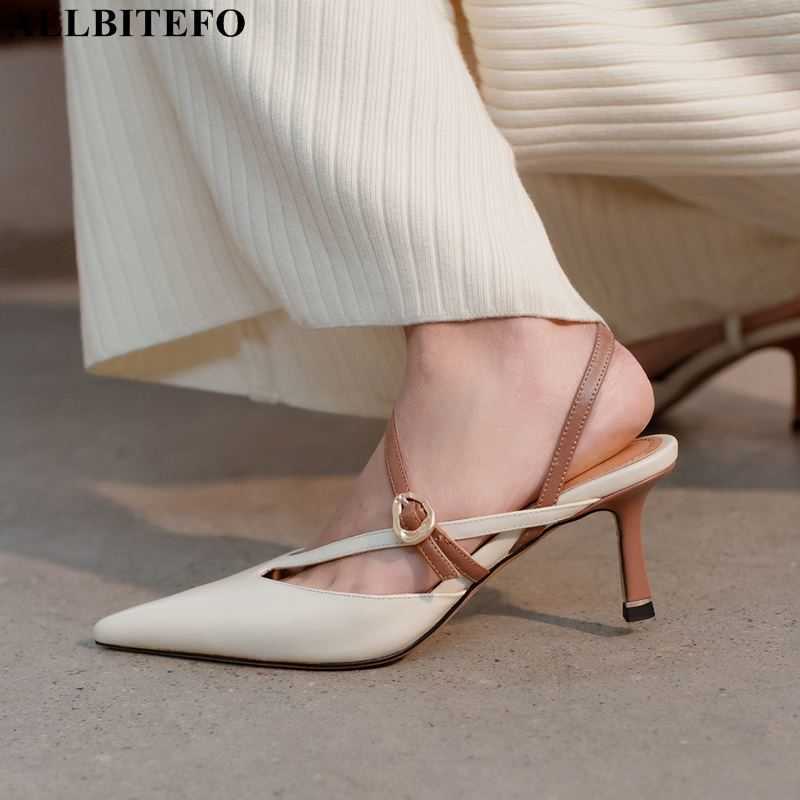 

ALLBITEFO size:34-41 genuine leather gold heels party women shoes swomen heels shoes summer women sandals des sandales 210611, As picture