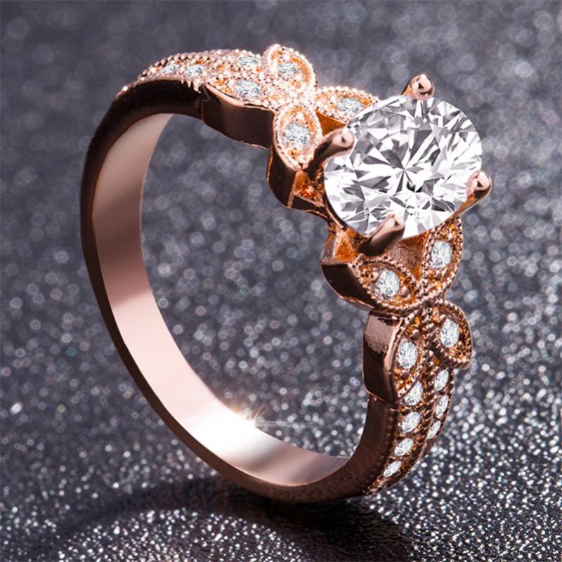 

Cluster Rings 14k Rose Gold Diamond Ring For Women Bague Gift Mom Wedding Gemstone 14 K And Engagement Jewelry Bizuteria
